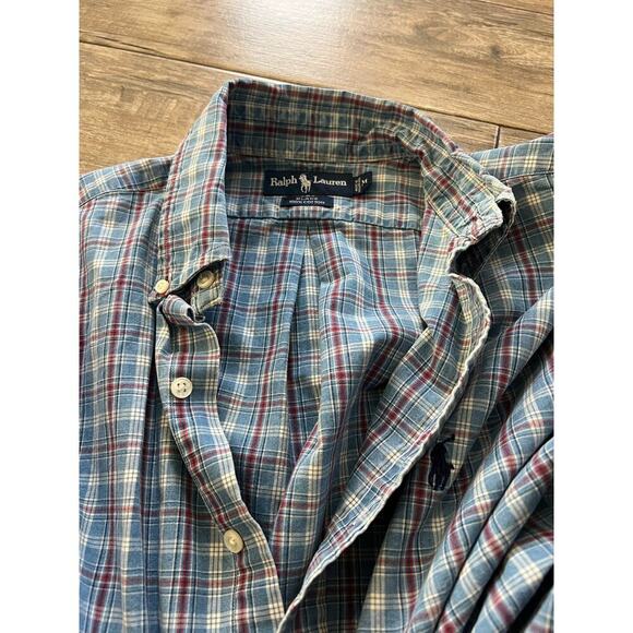 Polo Ralph Lauren Men’s Blue Blake Plaid Long Sleeve Button Up Shirt Size Medium - Picture 4 of 6